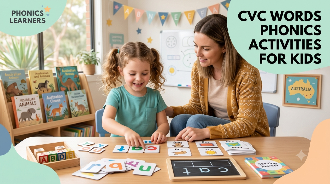CVC words list and free phonics worksheets for Foundation and Year 1 Australian students