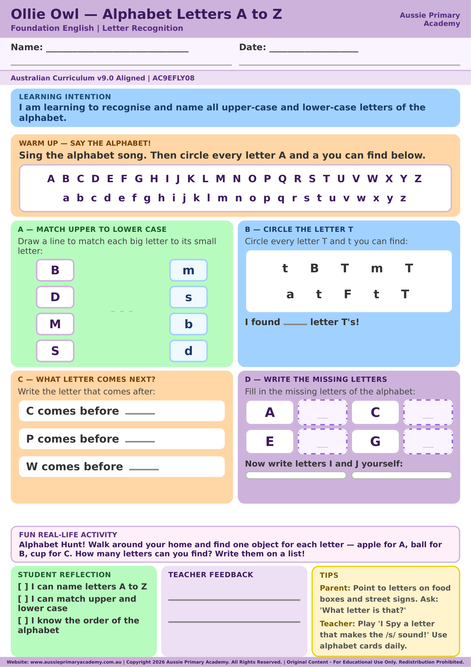 Foundation English Alphabet Letter A To Z Ac9Efly08 Colour worksheet preview