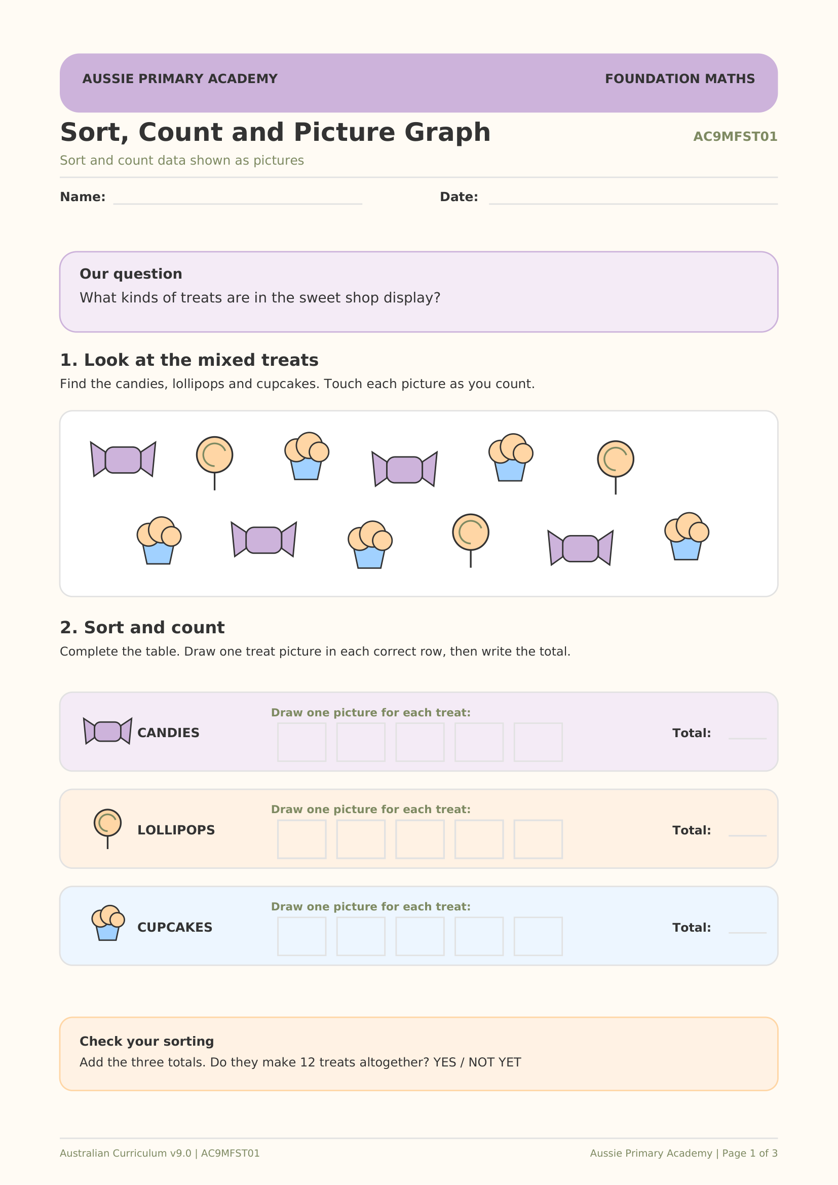 Foundation Maths Sort Count Picture Graph worksheet preview