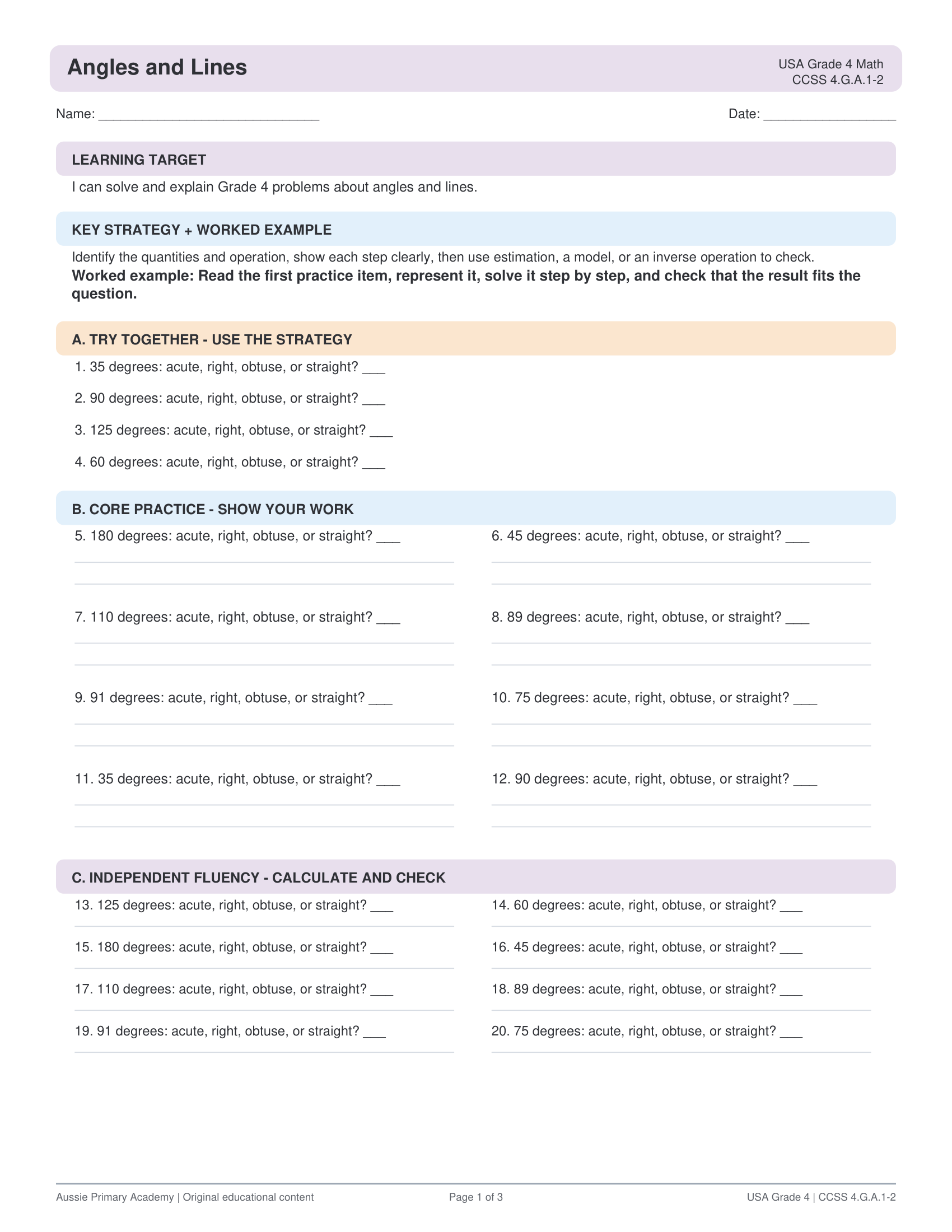 Grade 4 Angles, Lines & Geometry preview