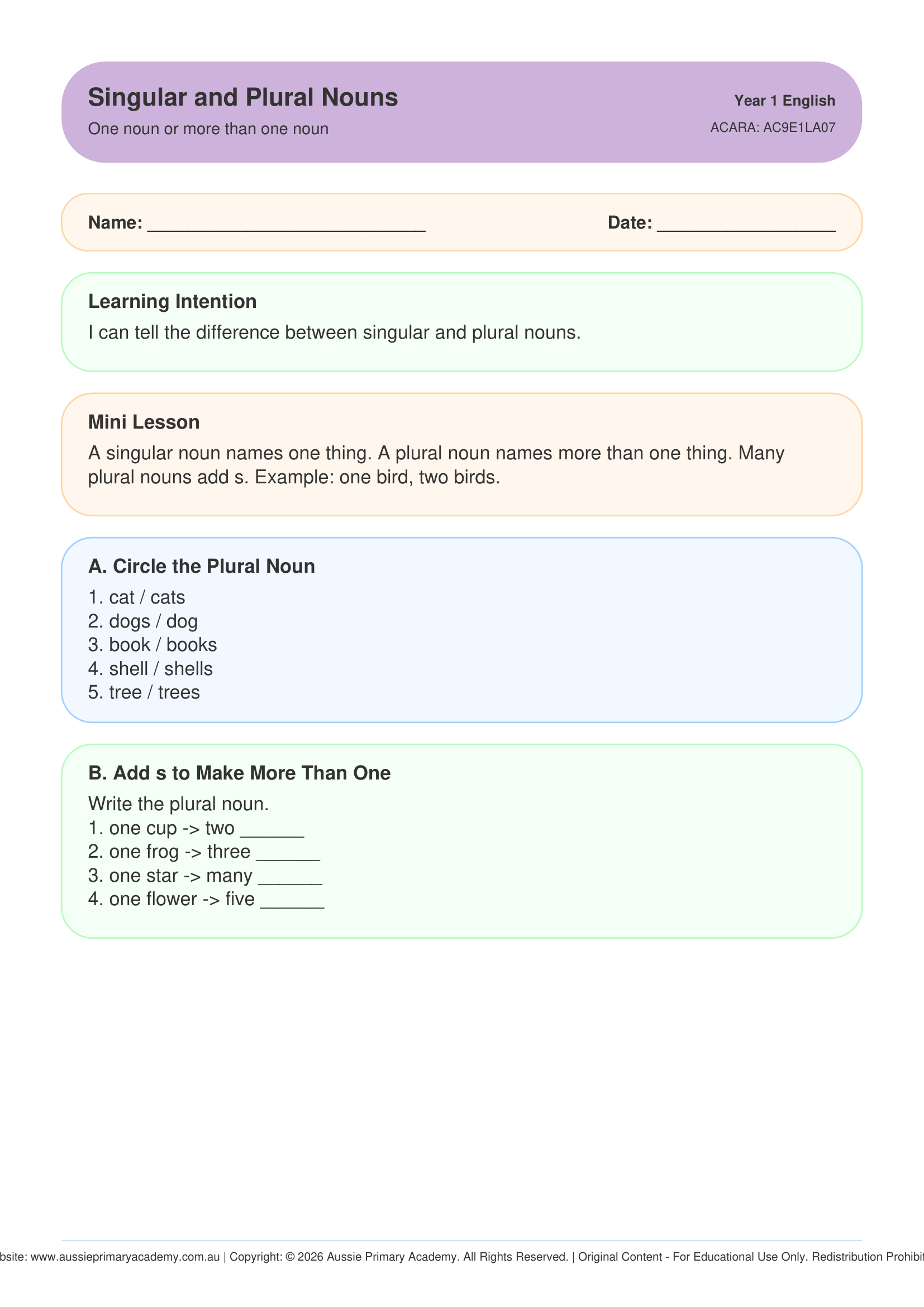 year-1-singular-and-plural-nouns Preview