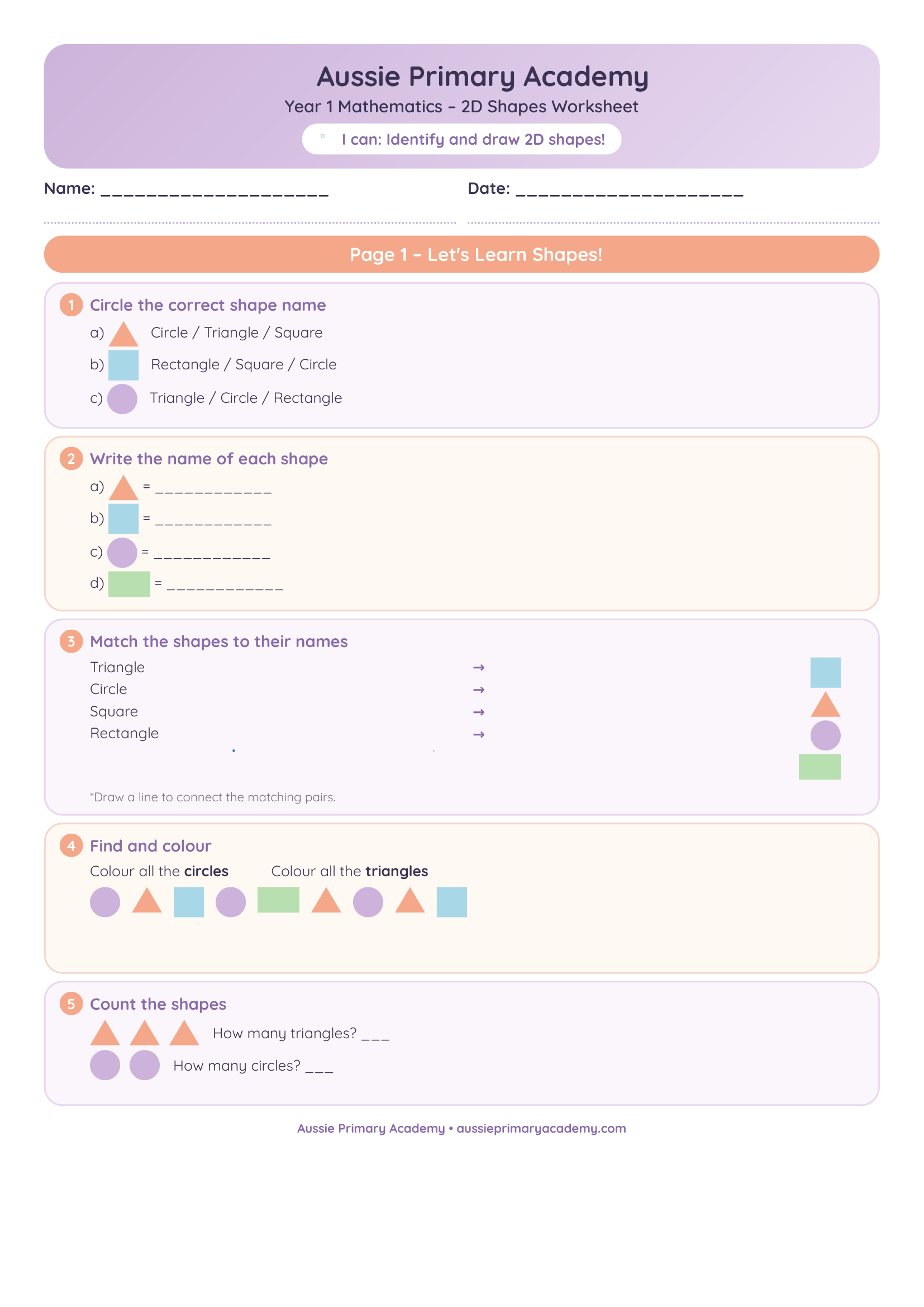 2D Shapes worksheet preview