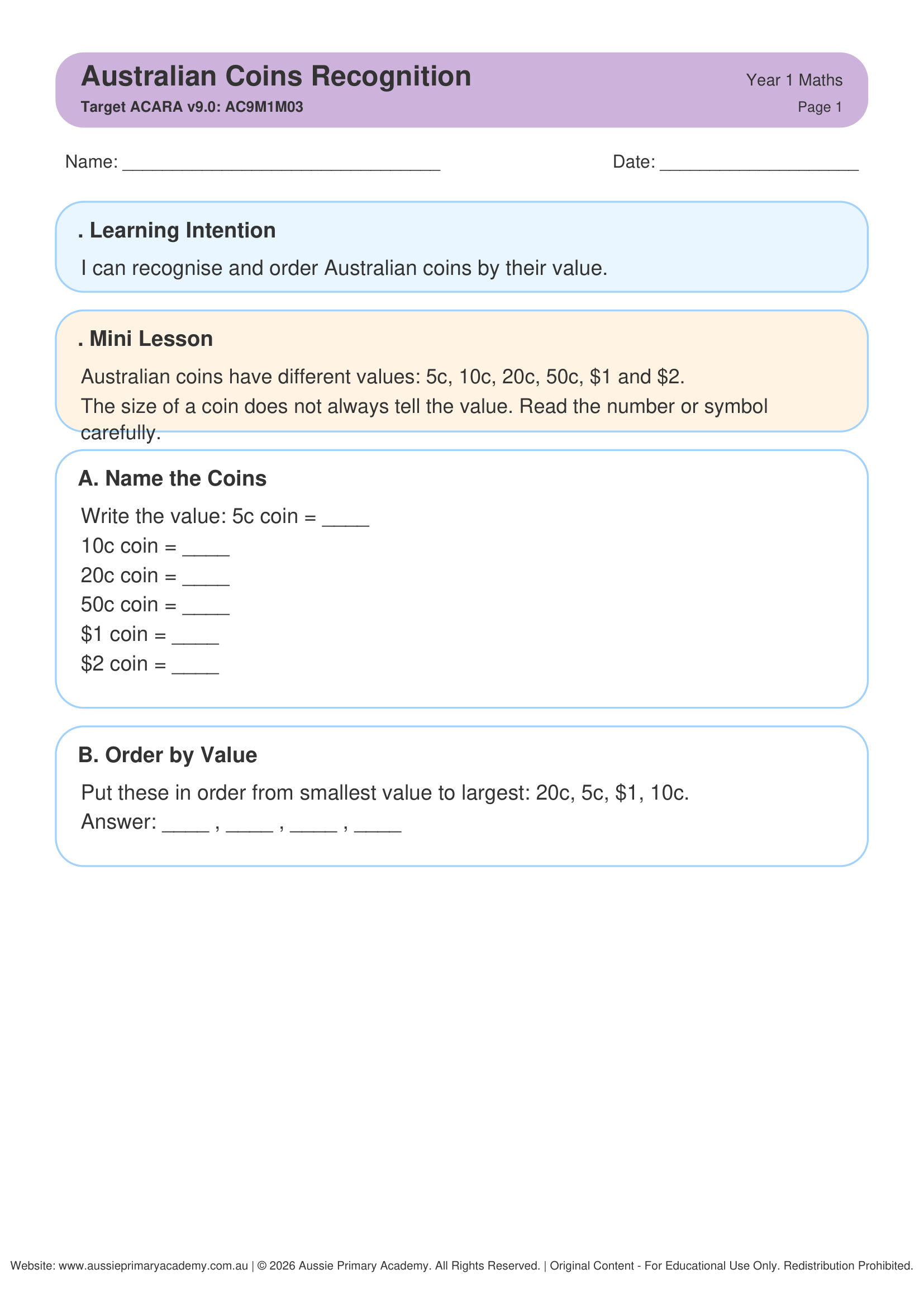 year-1-australian-coins-recognition Preview