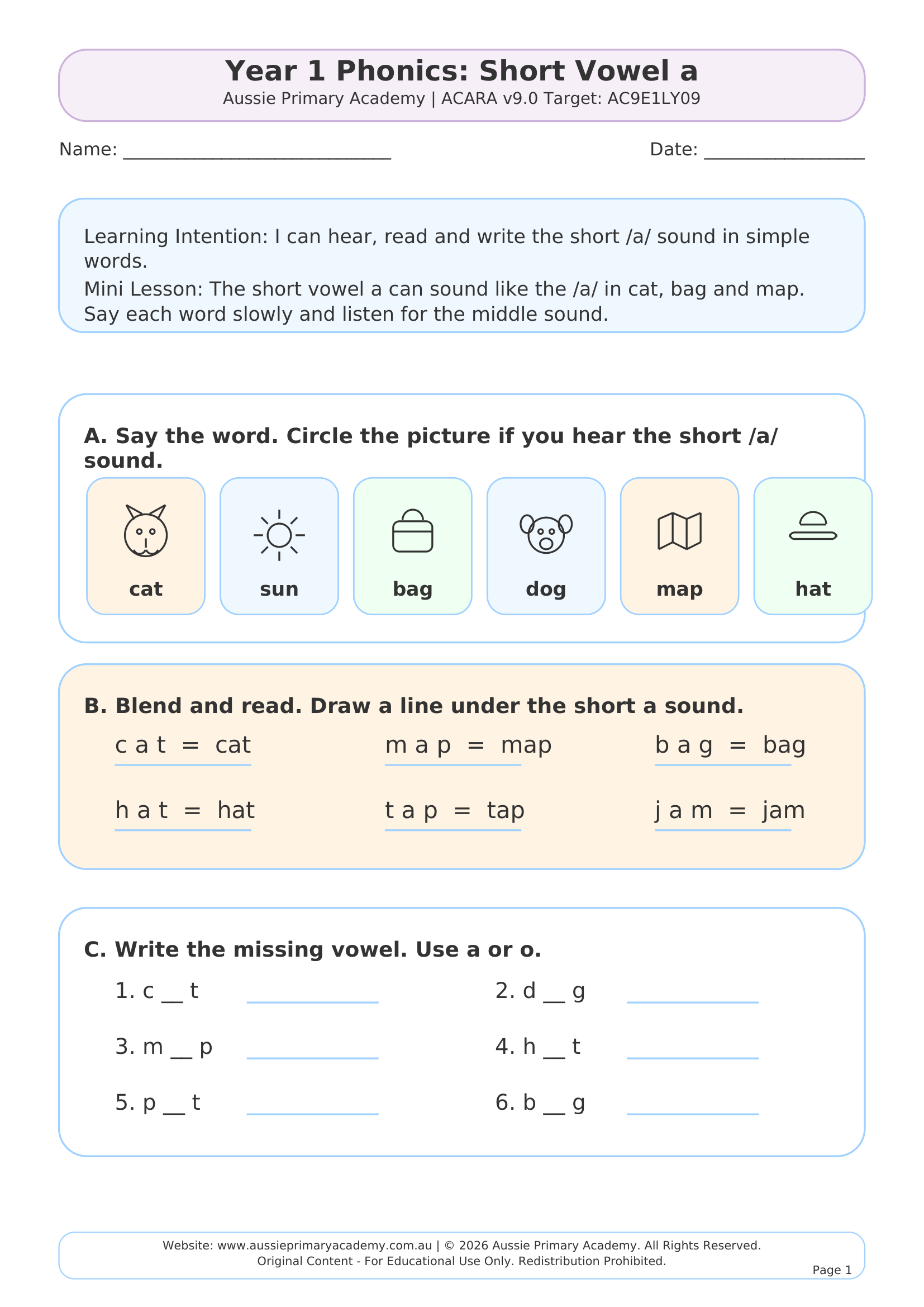 Short Vowel A Preview