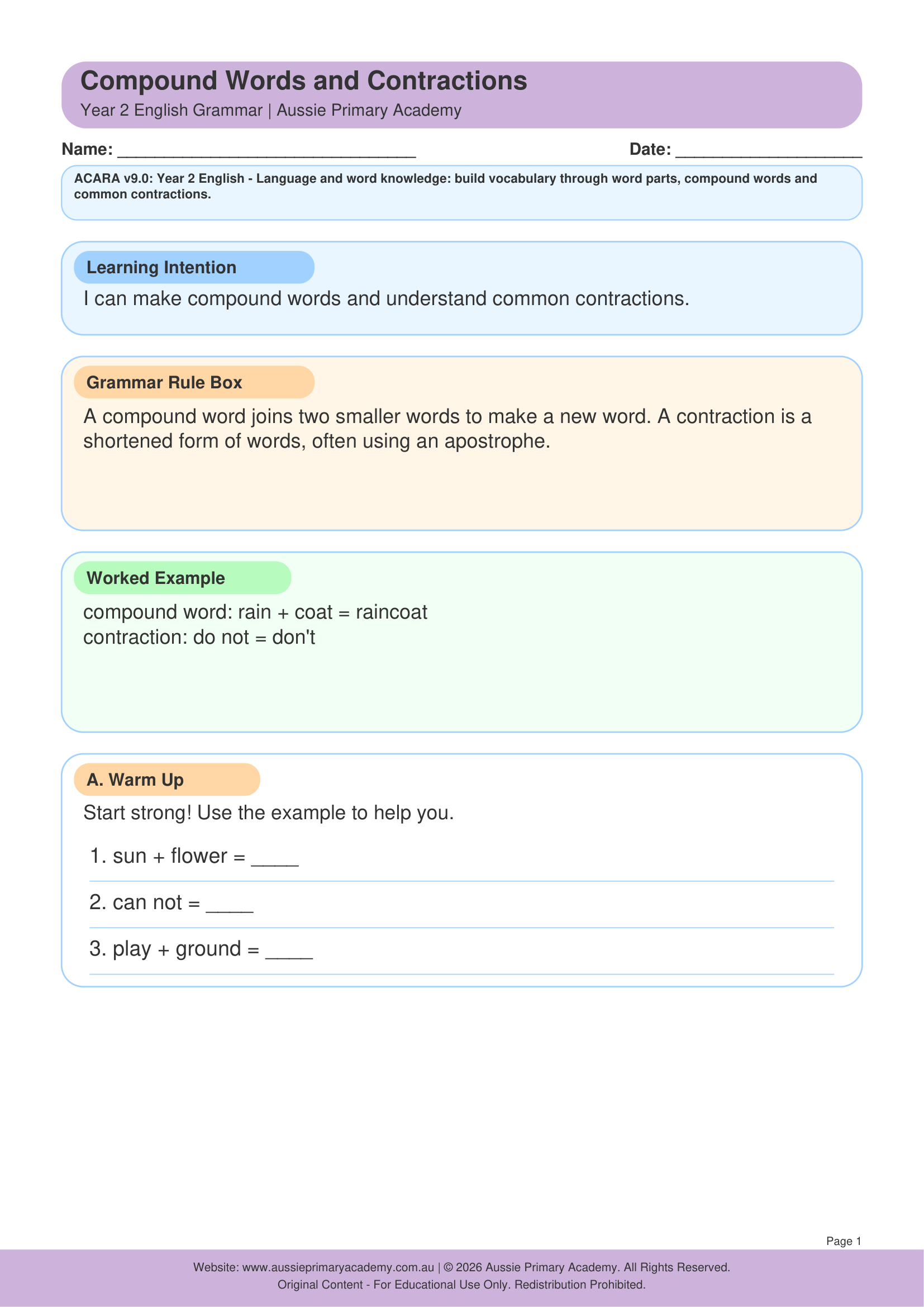 year-2-compound-words-and-contractions Preview