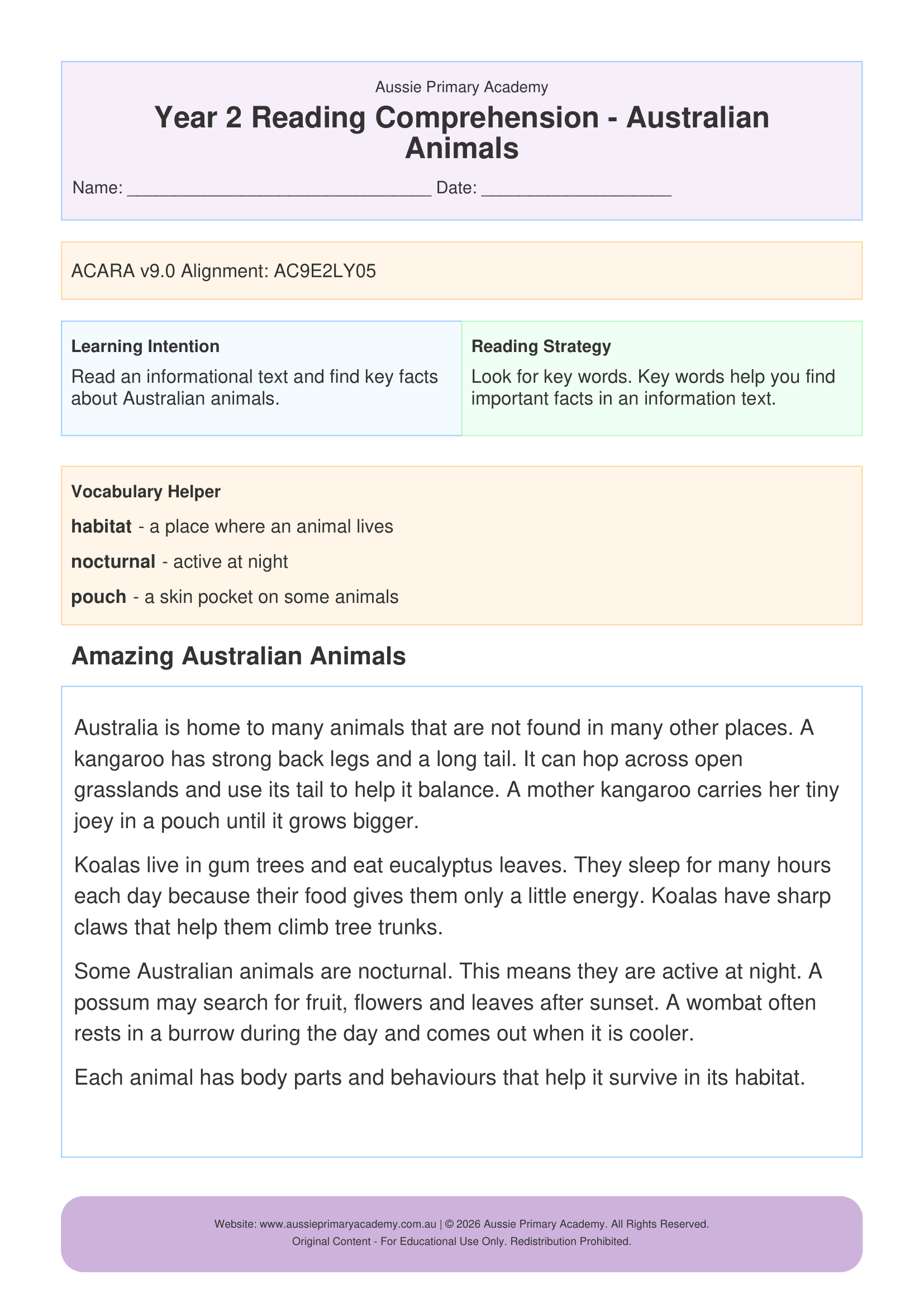 year-2-reading-australian-animals Preview