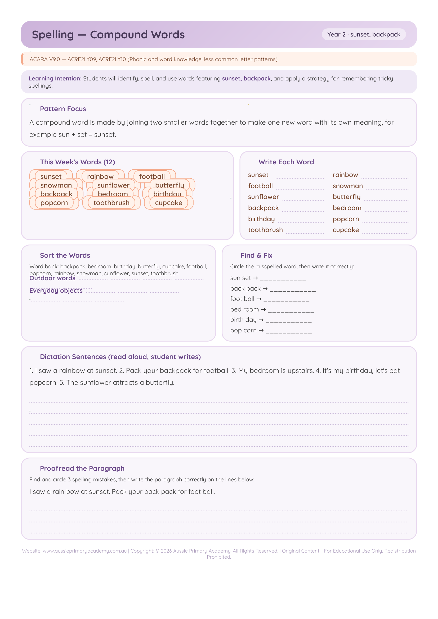 Year 2 Compound Words Preview