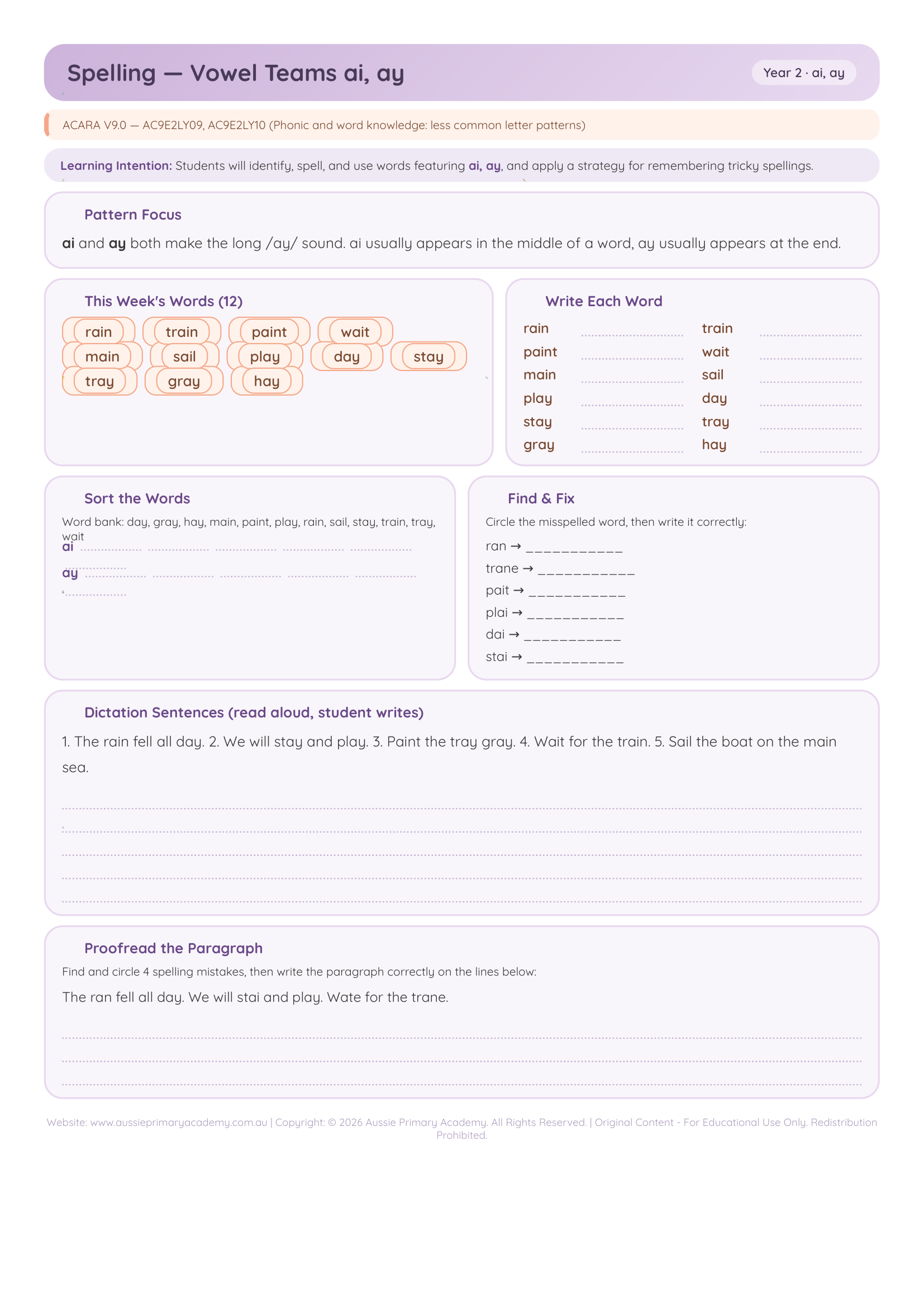 Year 2 Vowel Teams ai ay Preview