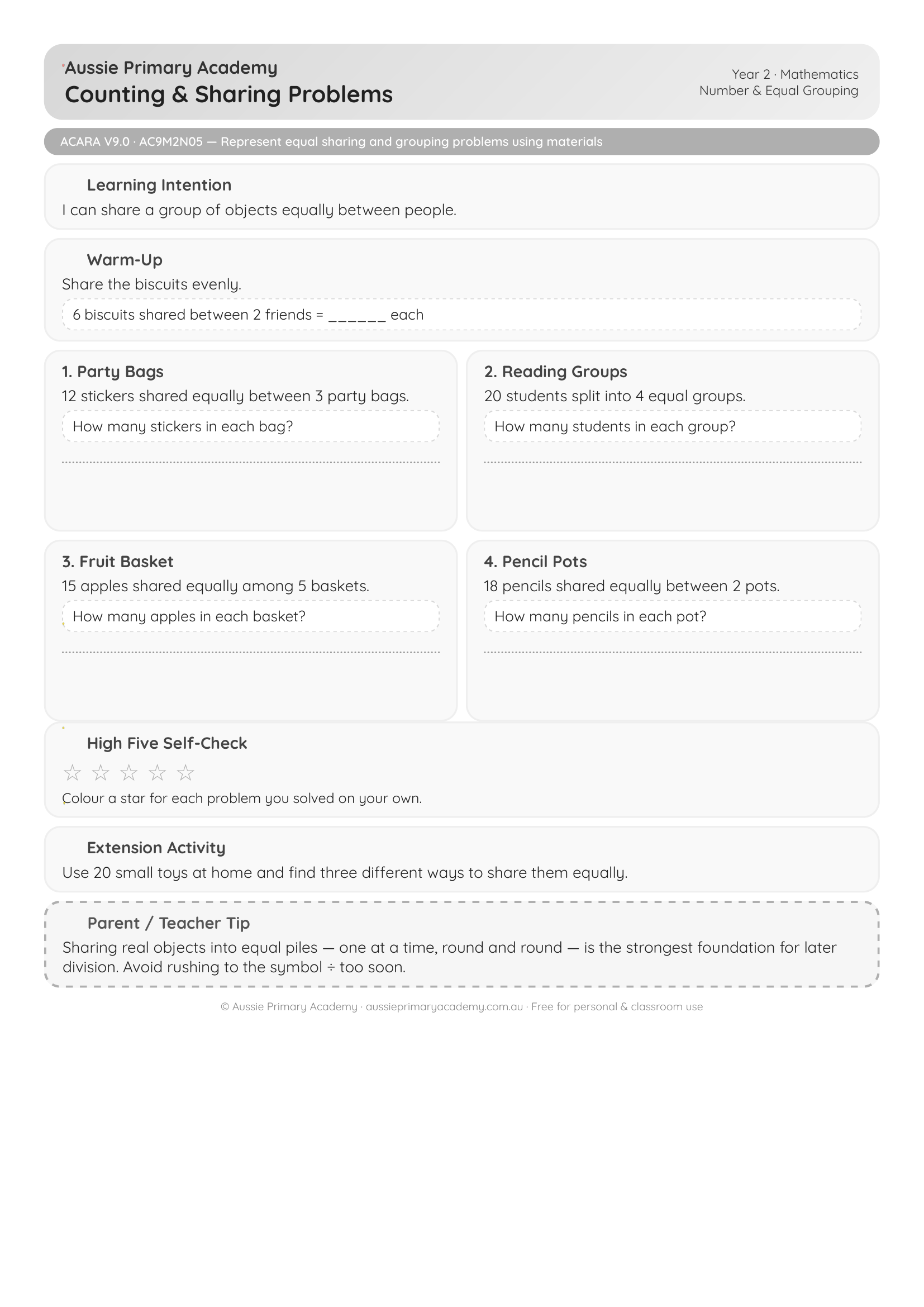 Counting And Sharing Word Problems worksheet preview