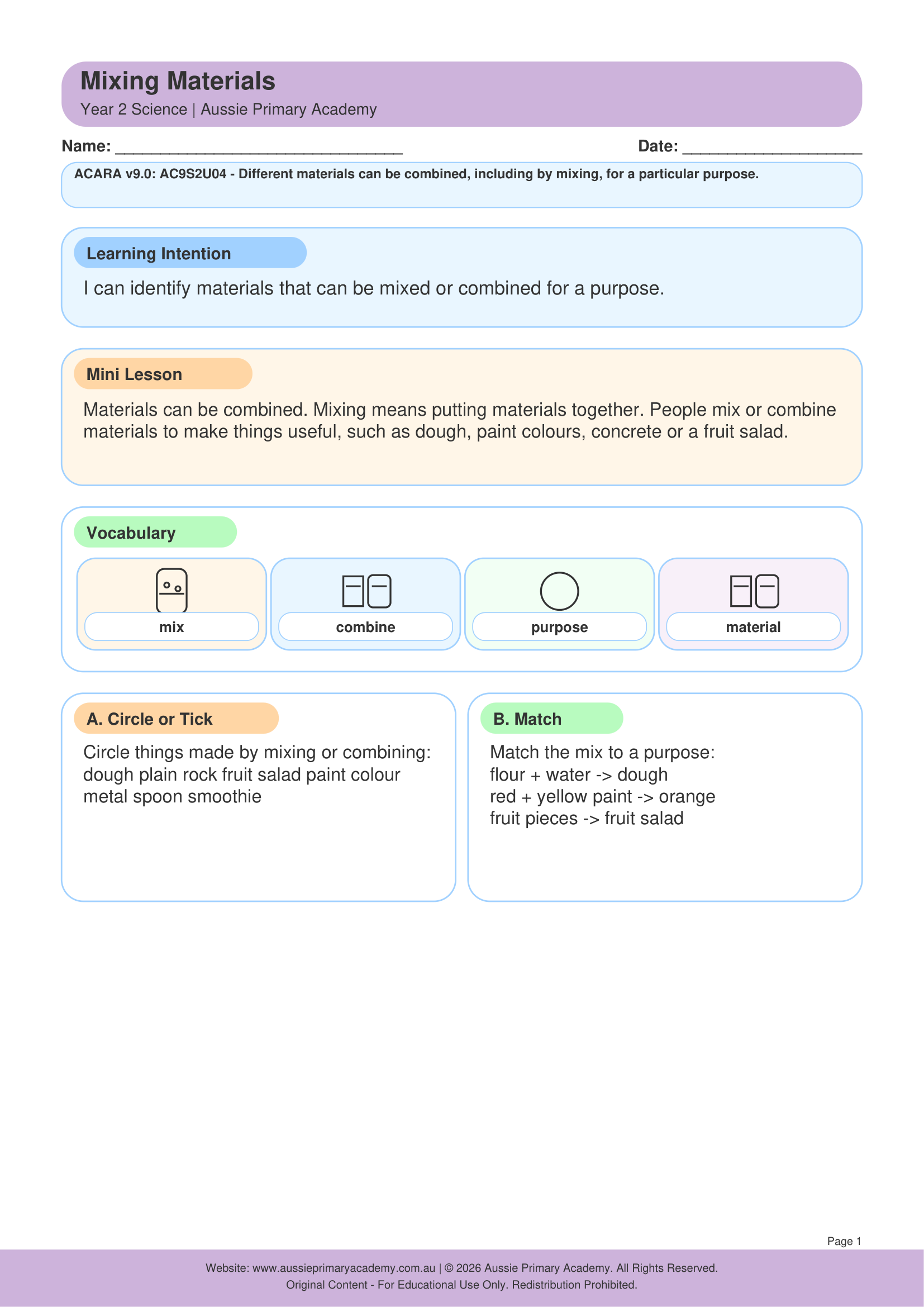 Mixing Materials worksheet preview