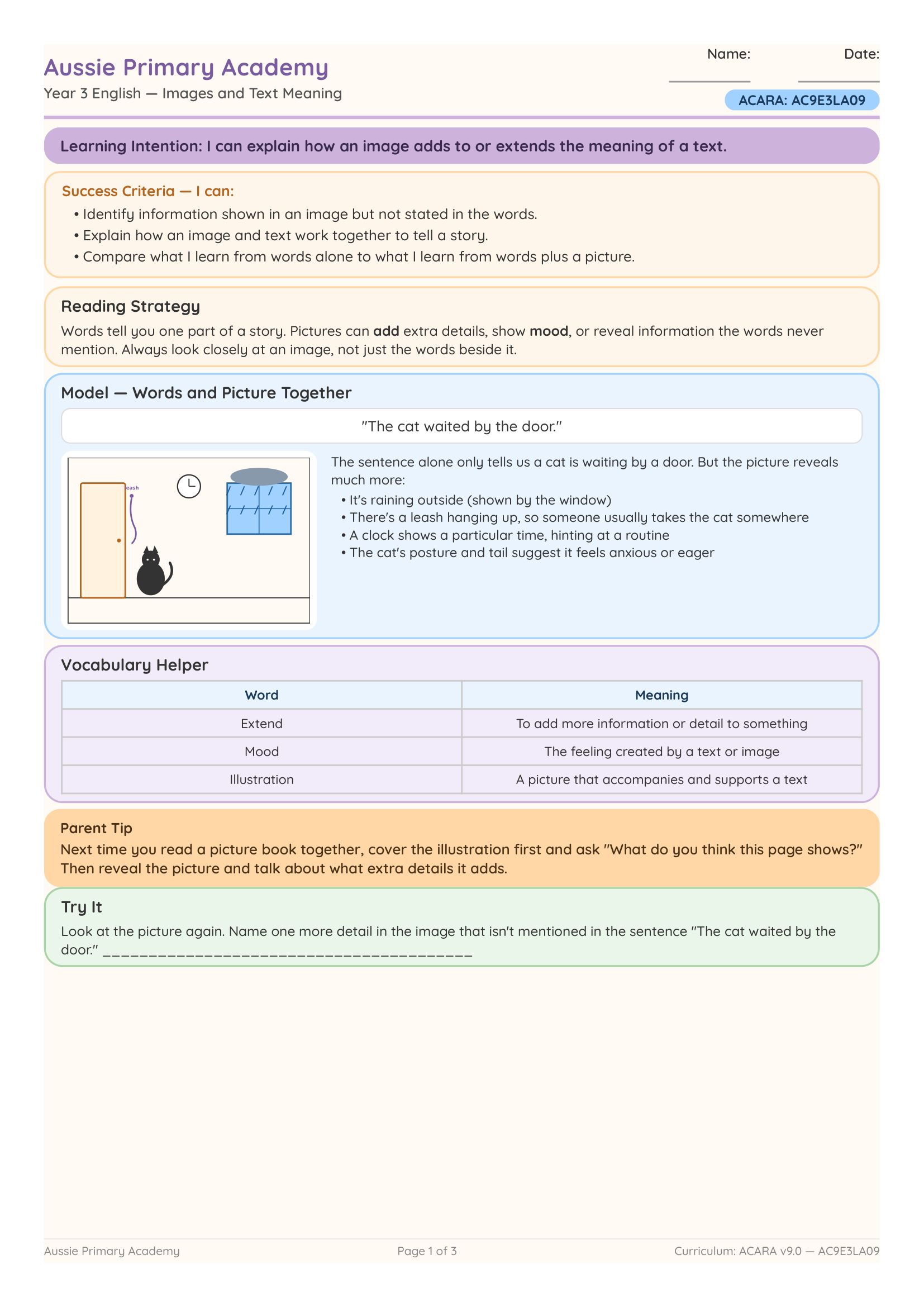 Images Text Meaning worksheet preview