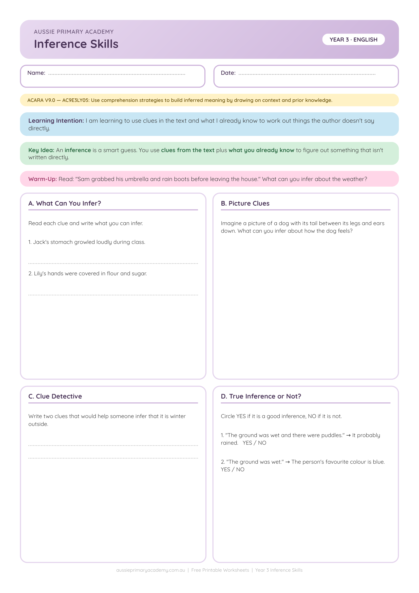 Inference Skills Reading Worksheet preview