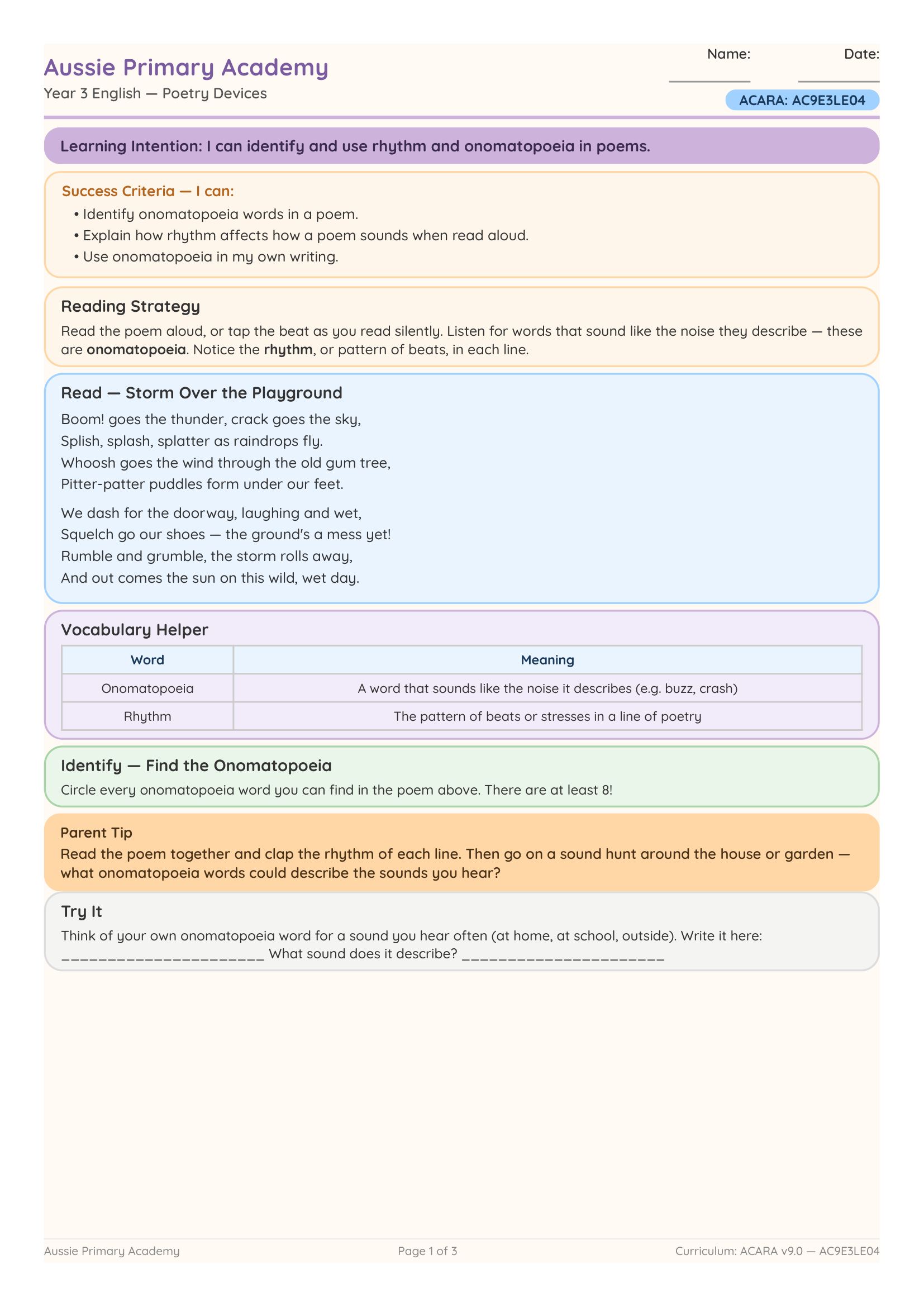 Poetry Devices worksheet preview