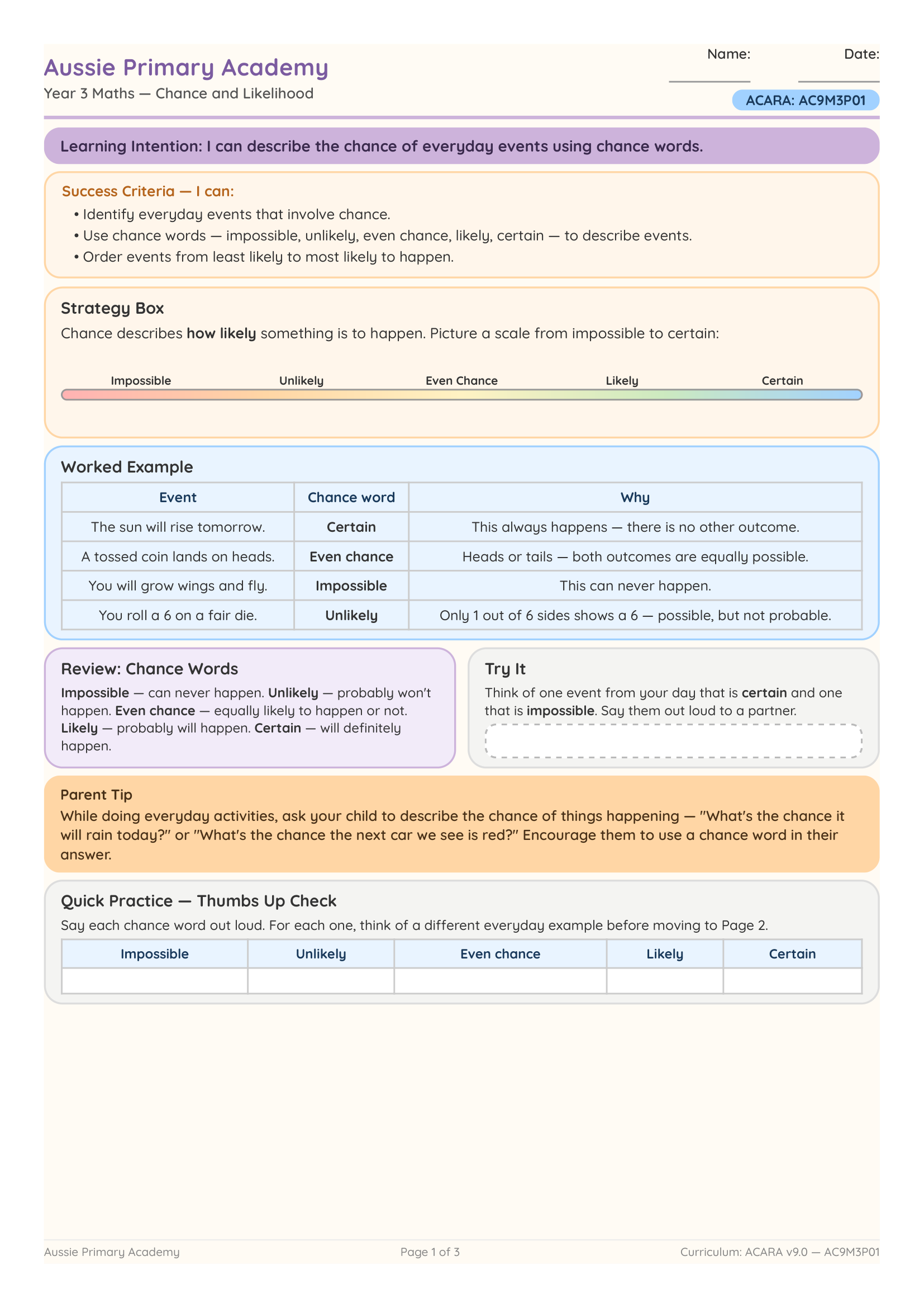 Chance Likelihood worksheet preview