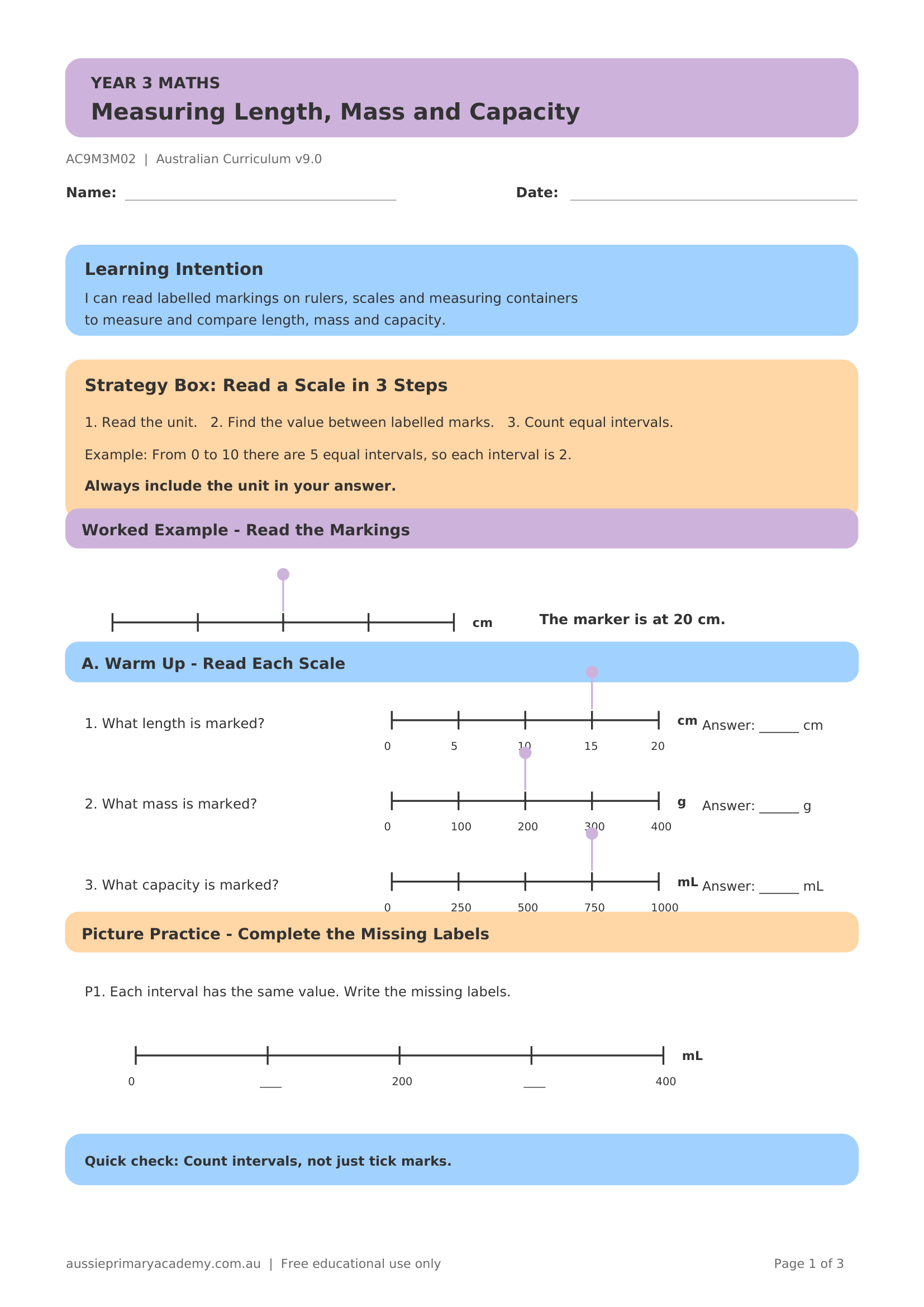 Measuring Length Mass Capacity Scales worksheet preview