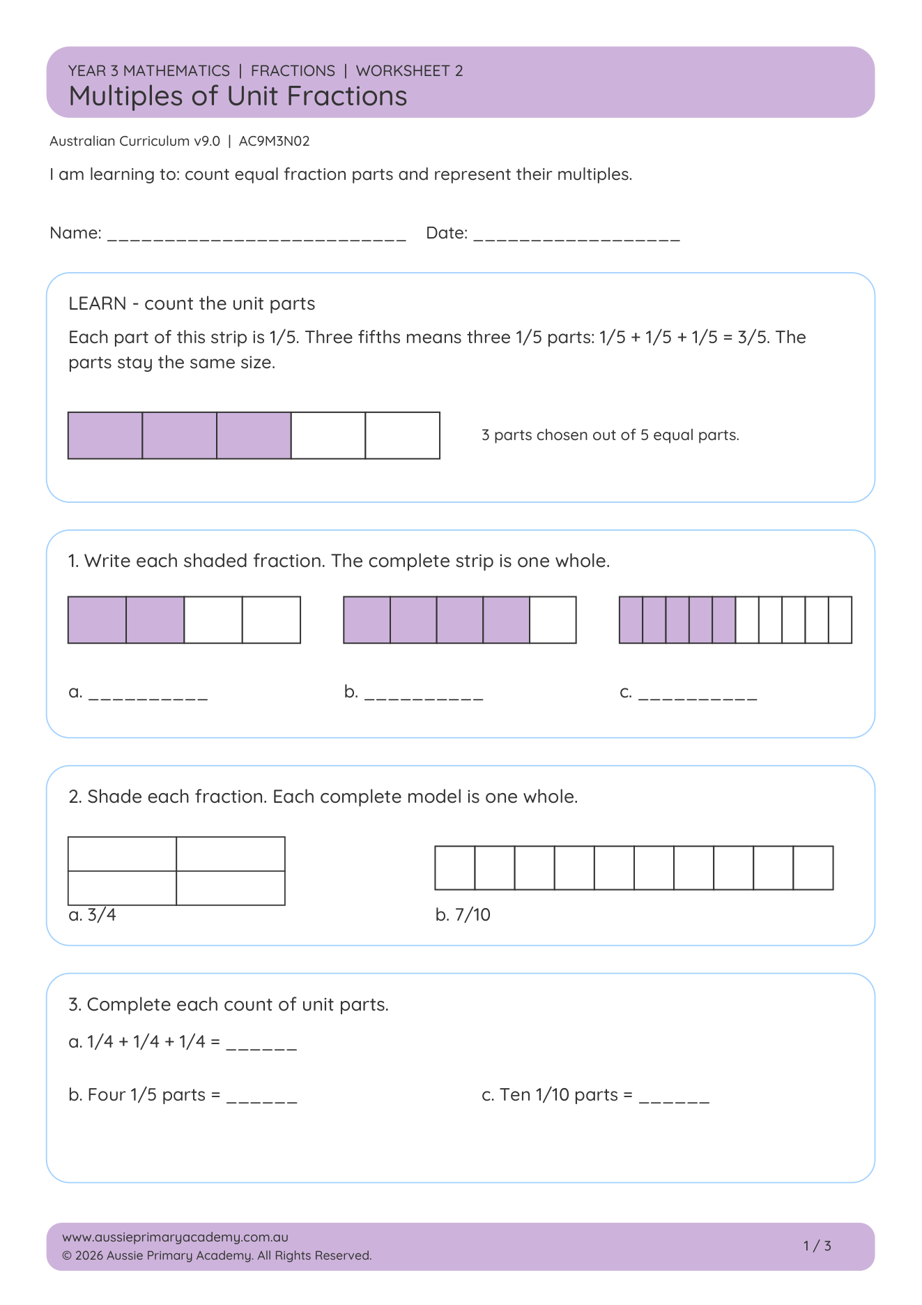 Multiples Of Unit Fractions worksheet preview