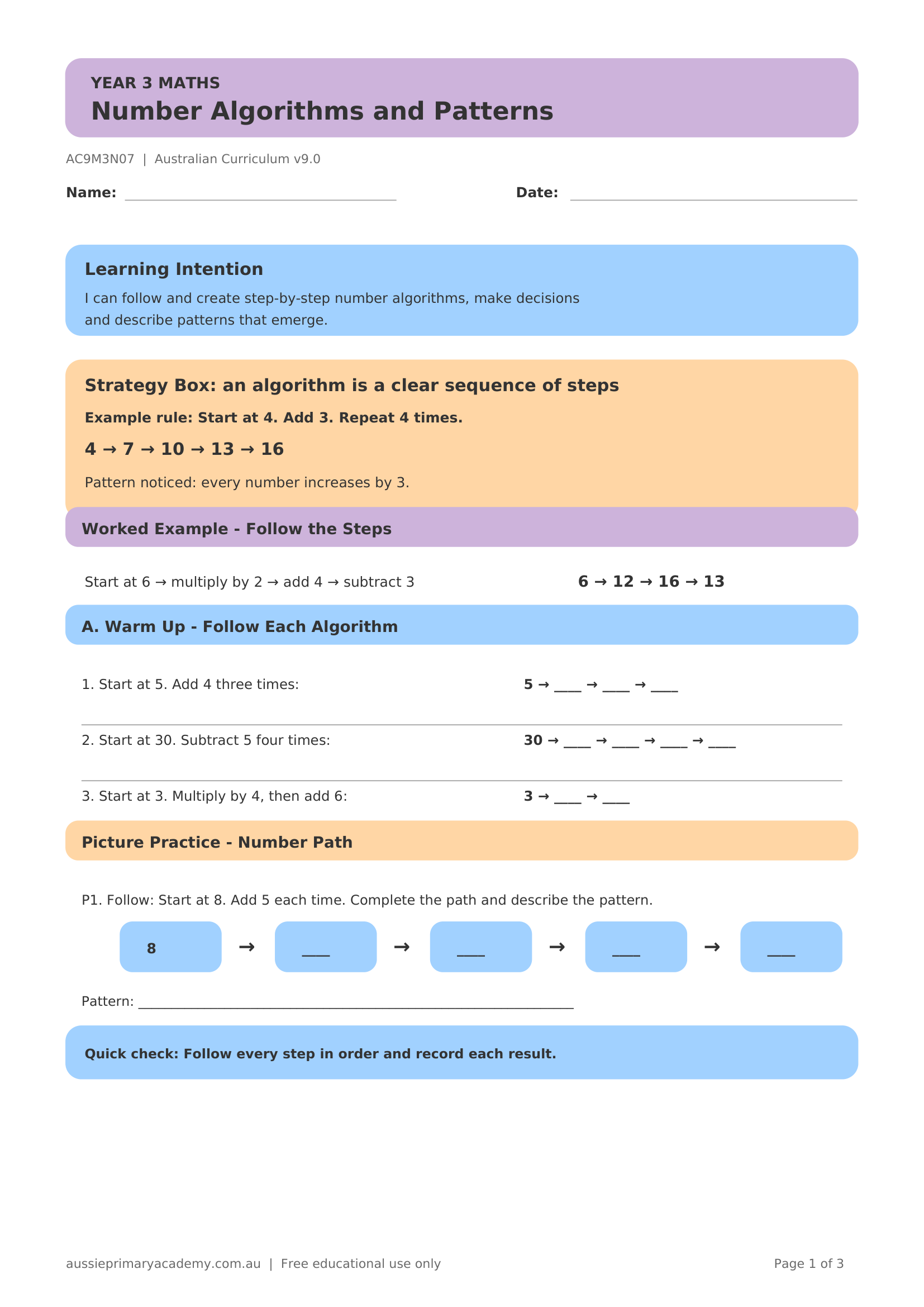Number Algorithms Patterns worksheet preview