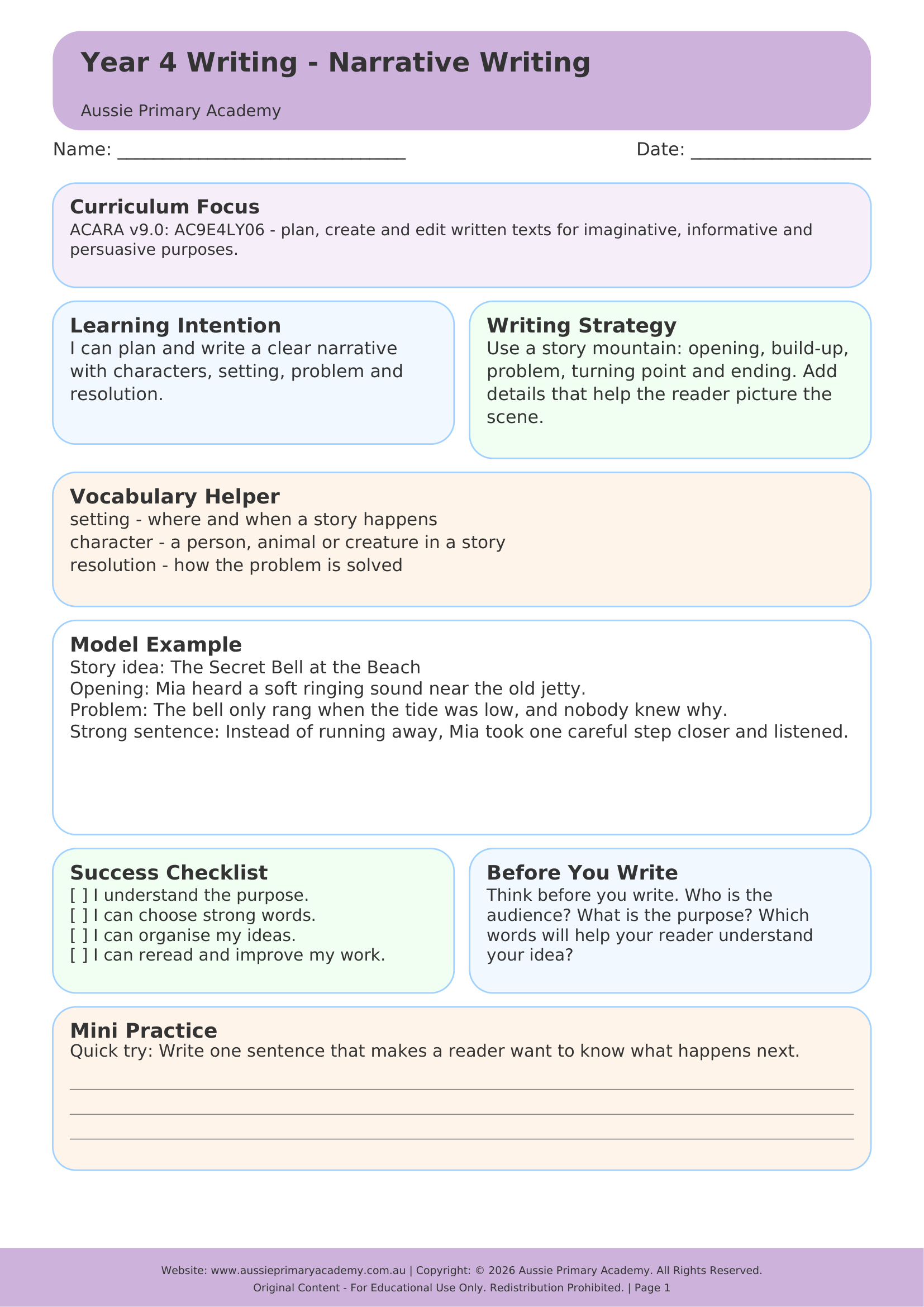 Narrative Writing worksheet preview