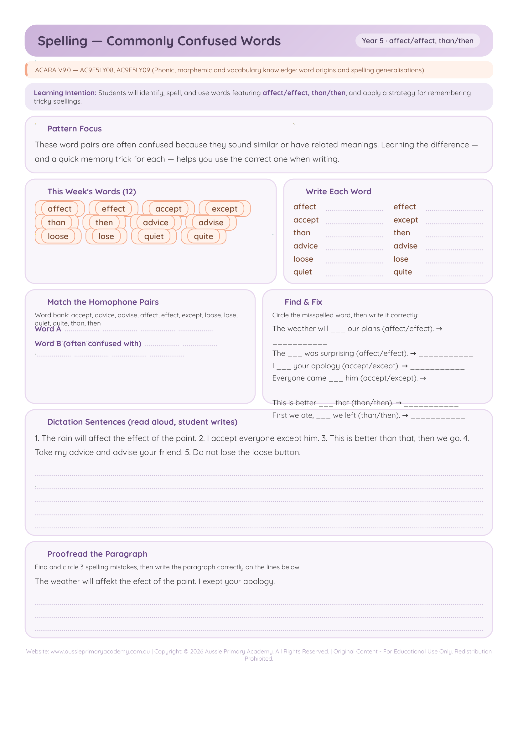 Year 5 Commonly Confused Words Preview