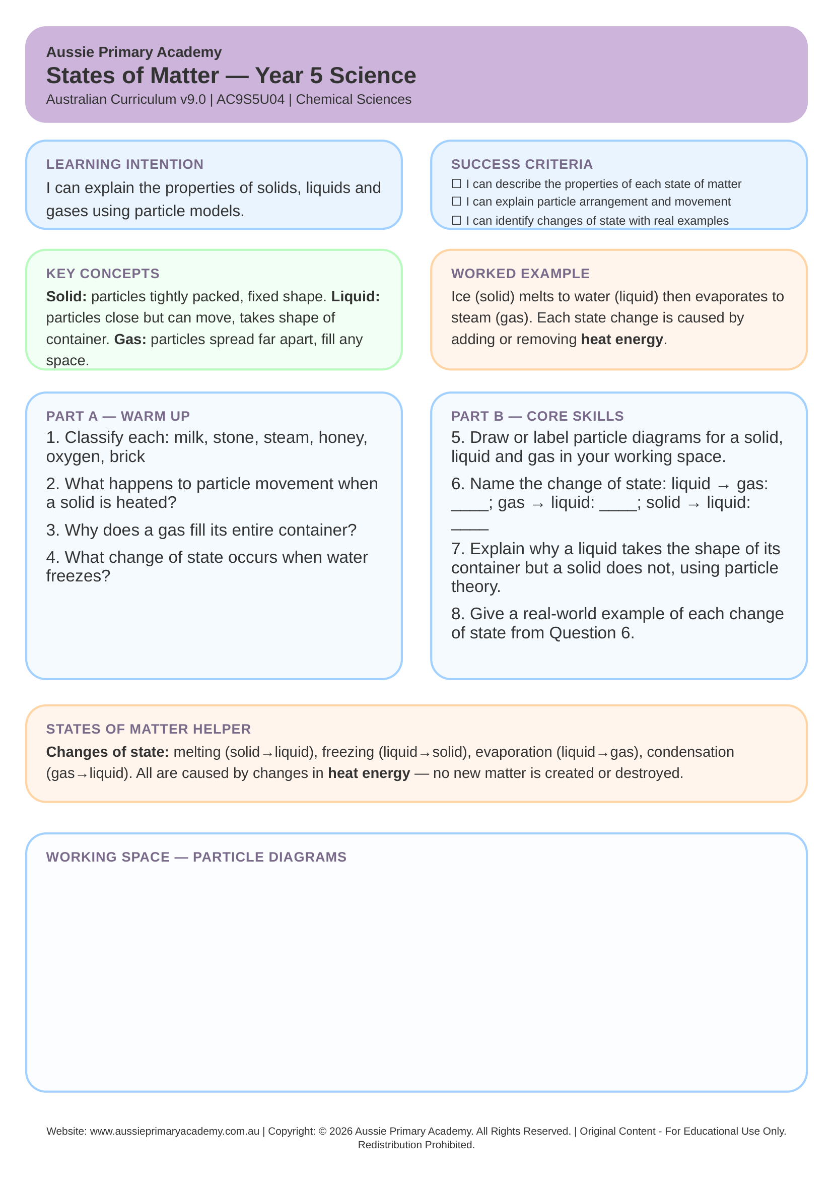 States Of Matter worksheet preview