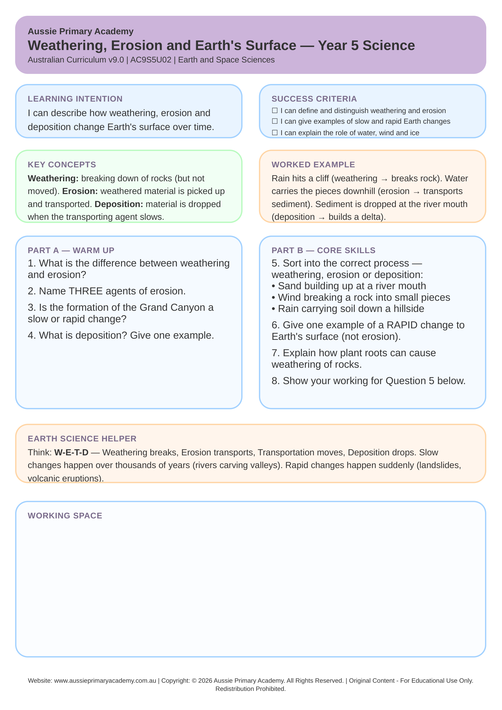 Weathering Erosion And Earths Surface worksheet preview