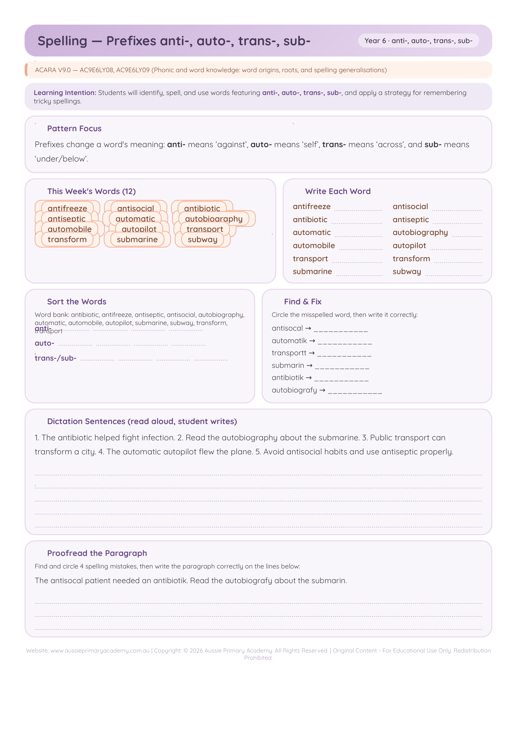 Year 6 Prefixes Preview