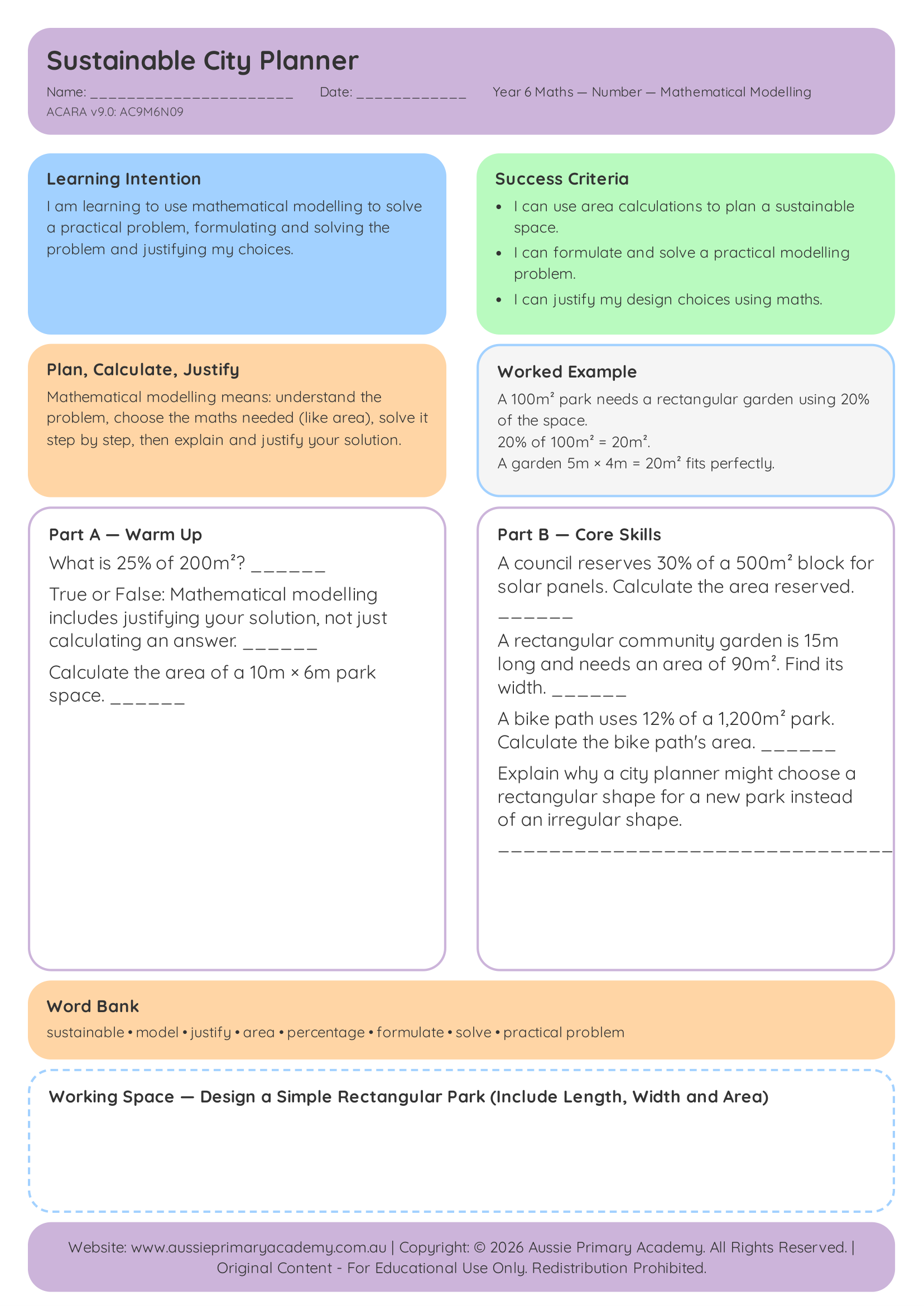 Sustainable City Planner Ac9M6N09 Colour worksheet preview