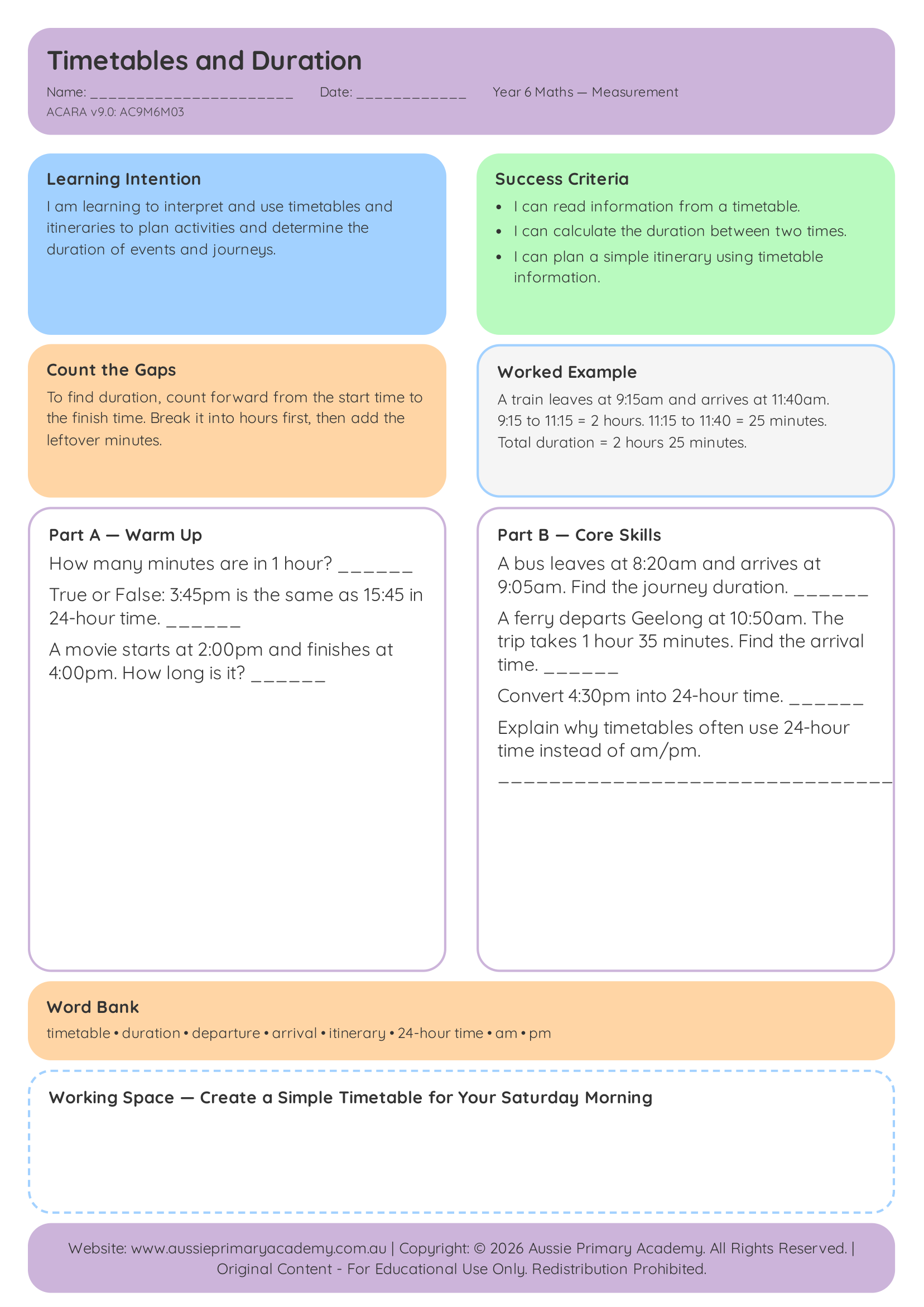 Timetables and Duration Preview
