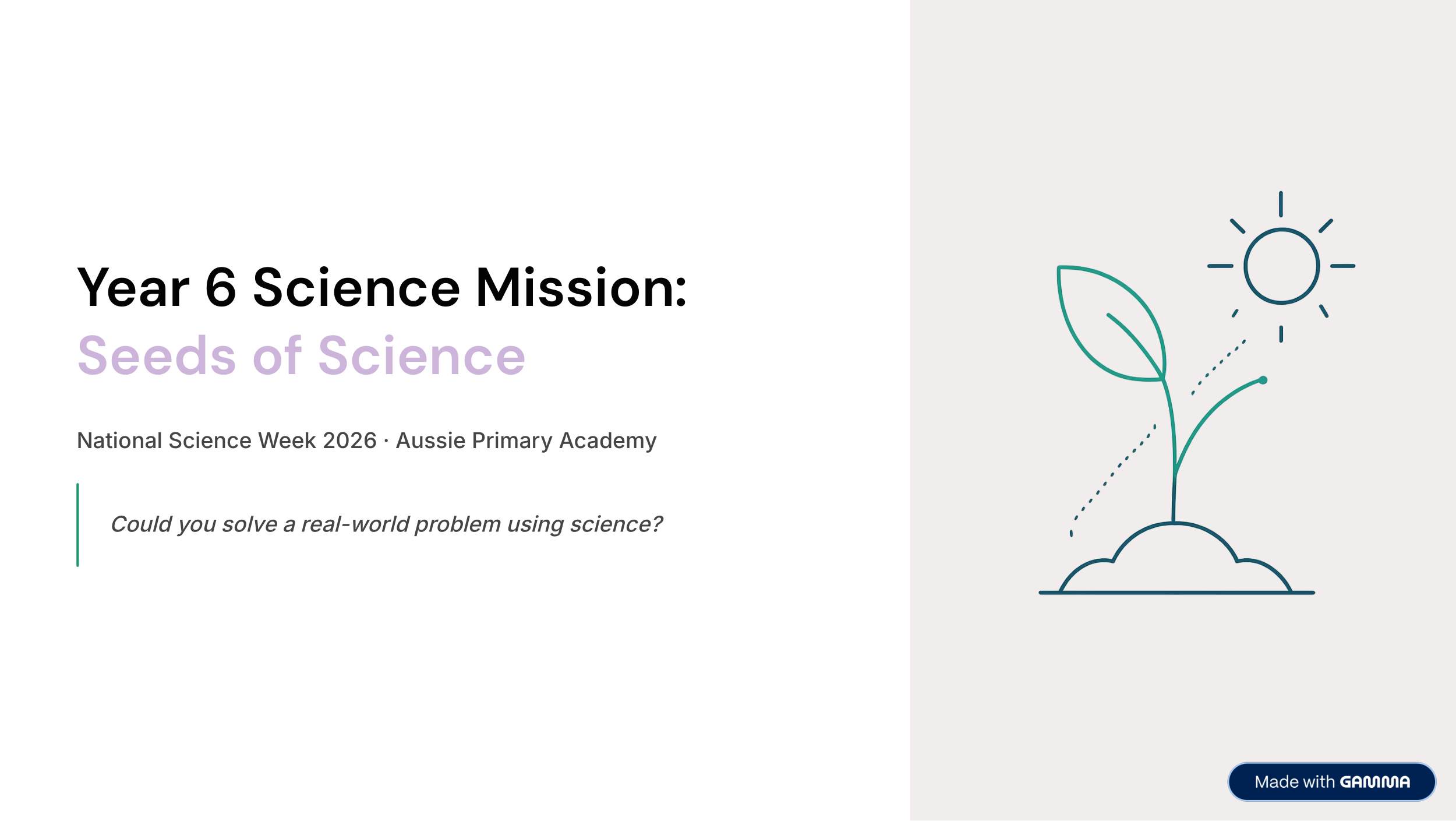 Year 6 Science Mission Seeds of Science worksheet preview — National Science Week 2026